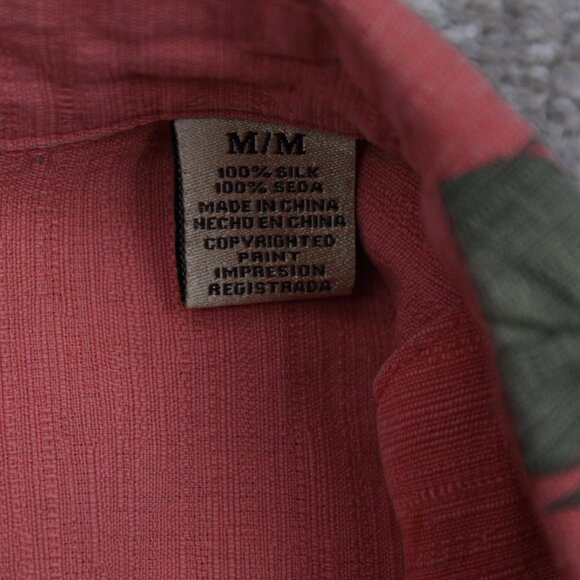 Jamaica Jaxx Camp Shirt Adult Medium Pink Floral Silk Loop Collar S/S Button Up - Picture 9 of 13